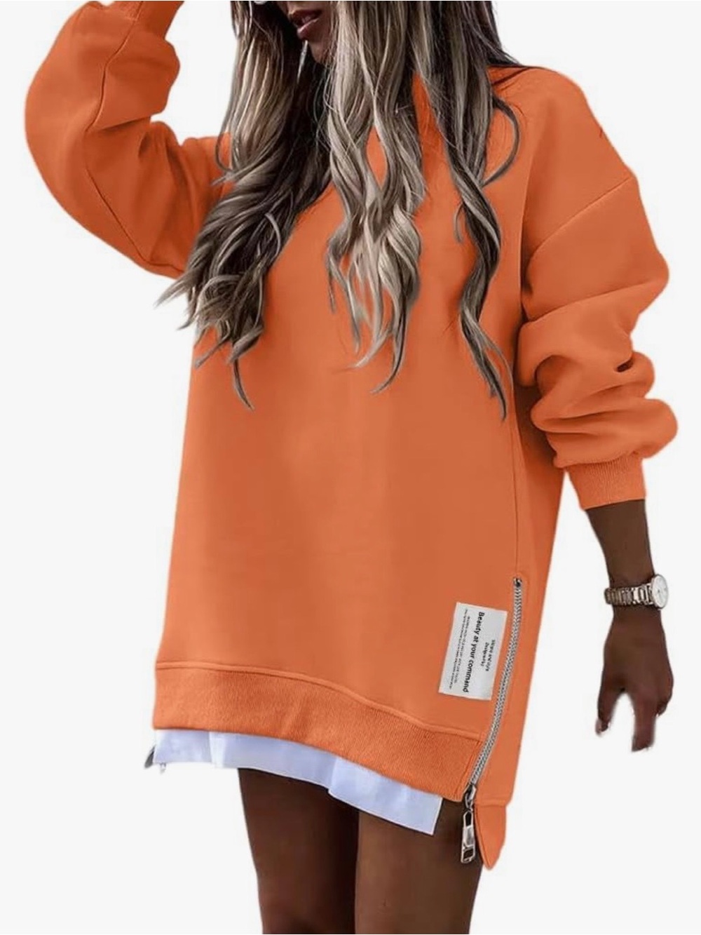 Orange Mini Sweatshirt Dress with Side Zipper size small